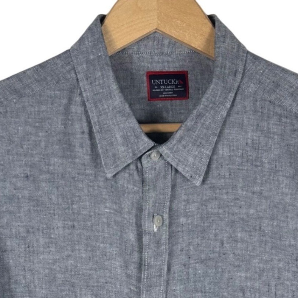 UNTUCKit Strausse WR Mens XXL Linen Relaxed Fit Long Sleeve Shirt Grey